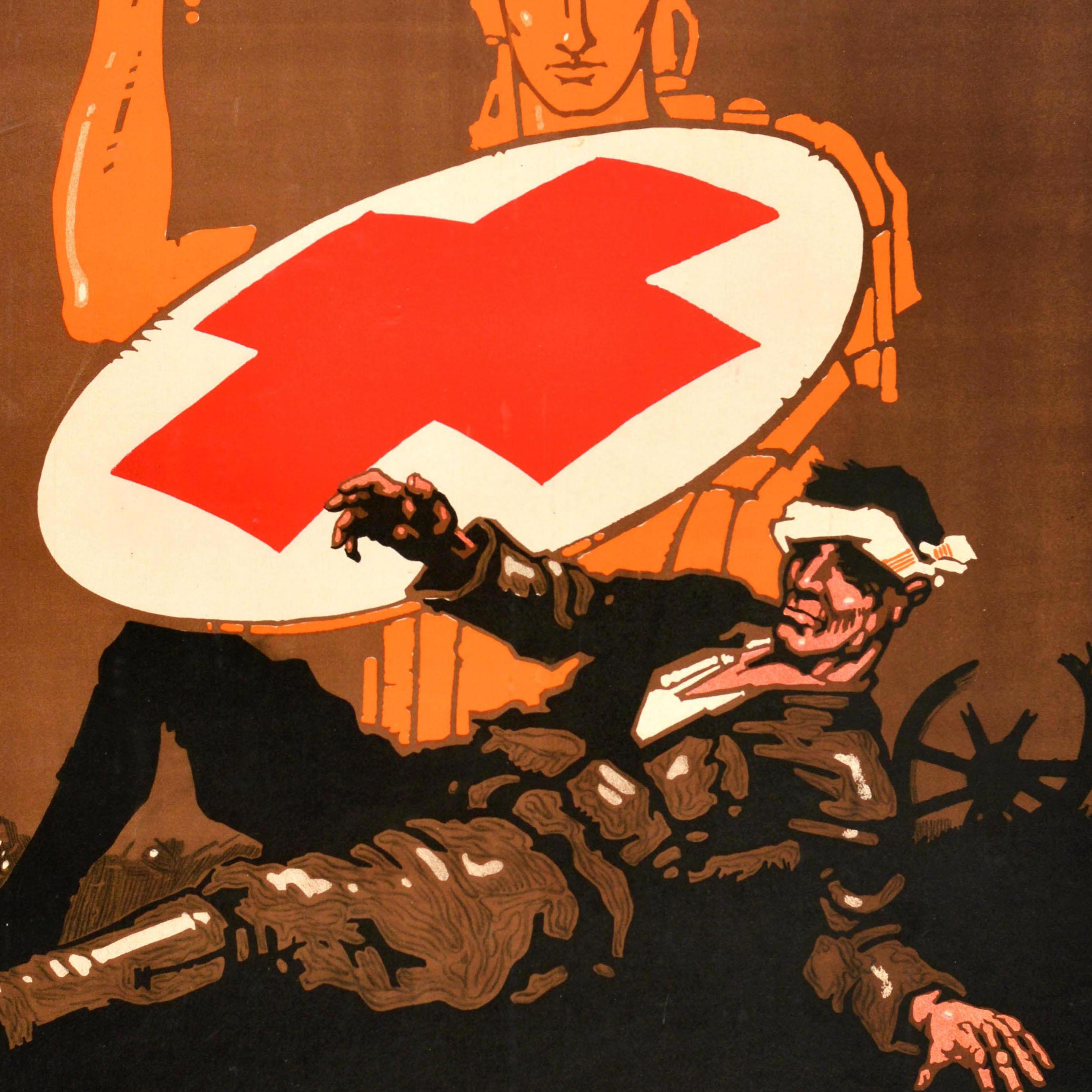 Early 20th Century Original Antique World War One Poster They Fight For You Red Cross WWI USA For Sale