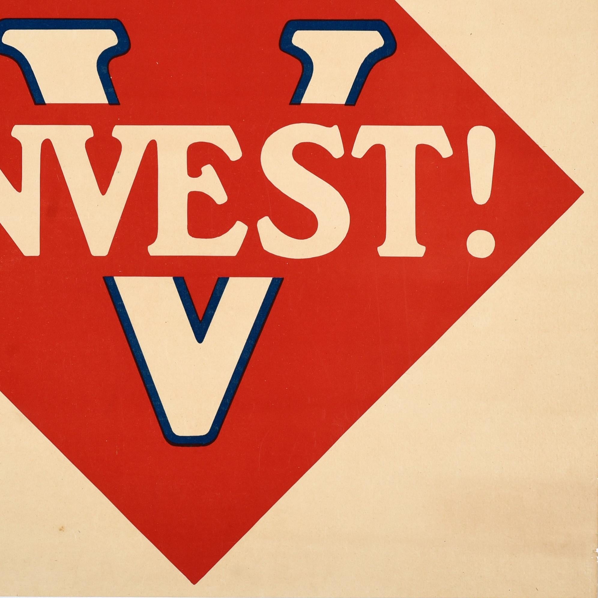 Paper Original Antique World War One War Loan Bond Poster Invest WWI Victory USA