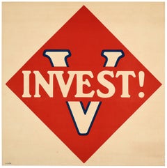 Original Antique World War One War Loan Bond Poster Invest WWI Victory USA