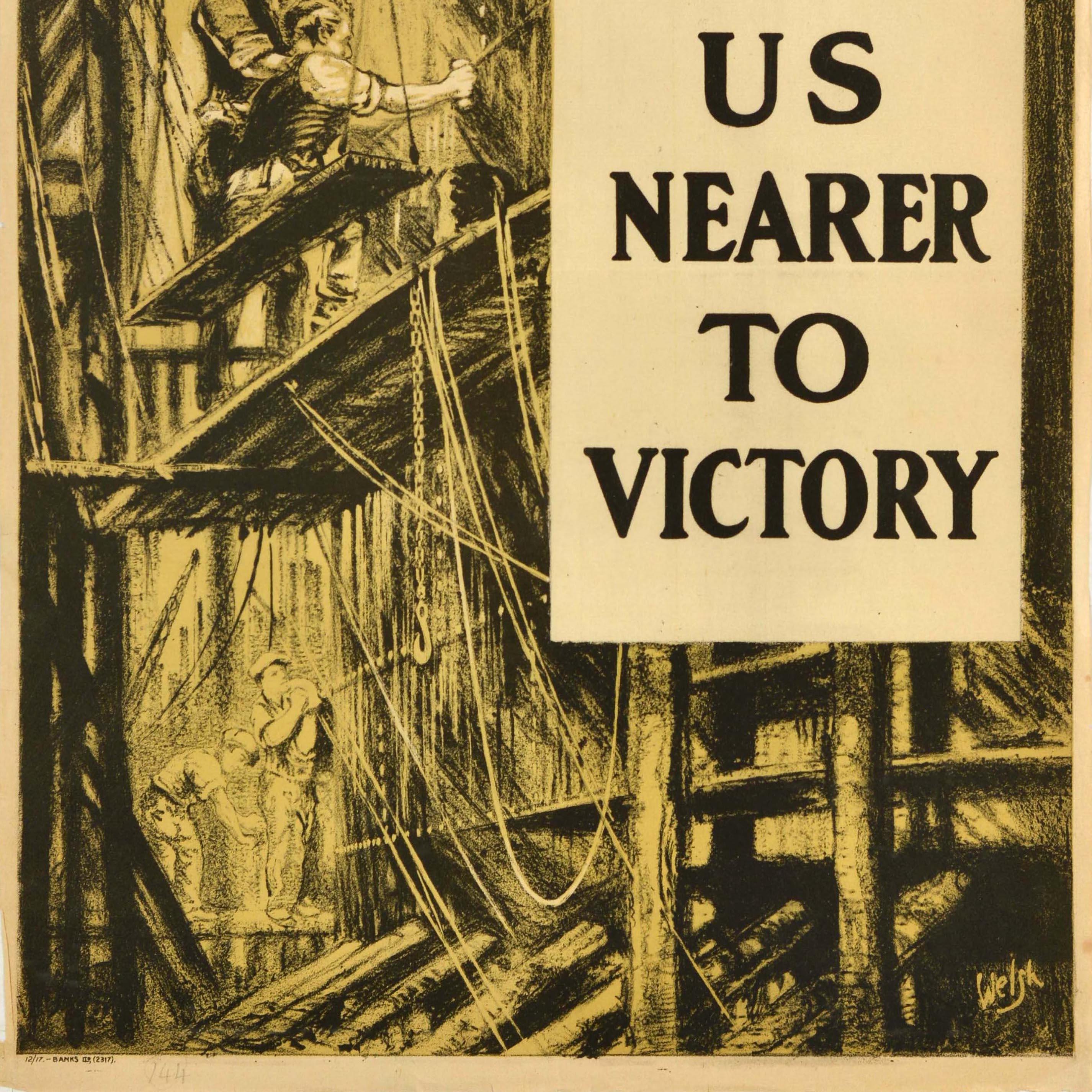 Original Antikes Original-Poster aus dem Ersten Weltkrieg, „Home Front Poster“, Jedes Rivet bringt uns näher zum Sieg im Zustand „Gut“ im Angebot in London, GB