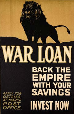 Original Antique WWI Home Front Poster War Loan British Empire Lion Savings