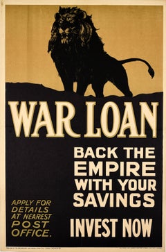 Original Antique WWI Home Front Poster War Loan British Empire Lion Savings