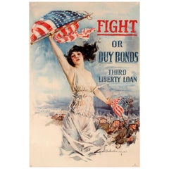 Original Antique WWI Poster Fight Or Buy Bonds Third Liberty Loan "Christy Girl"