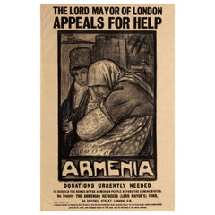 Original Antique WWI Poster Lord Mayor Of London Appeals For Help Armenia Winter