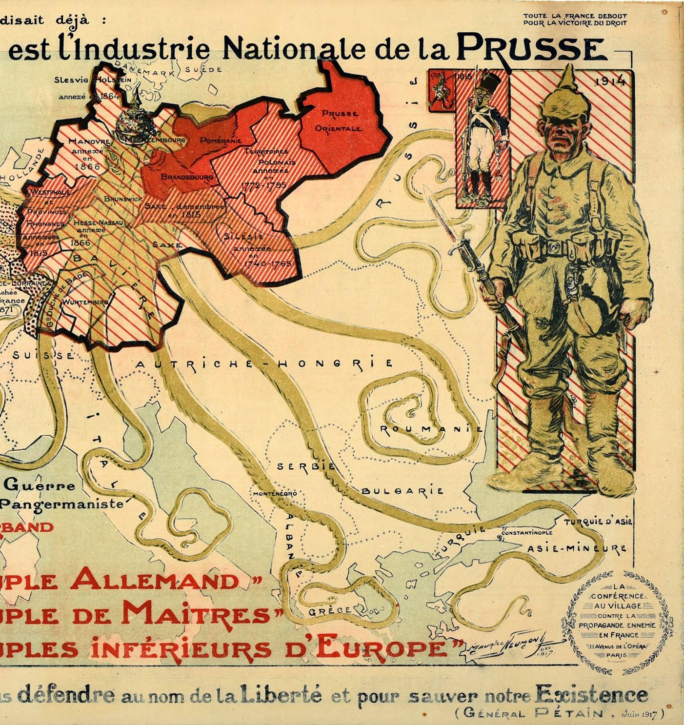 French Original Antique WWI Poster Map War Is The National Industry Of Prussia Octopus