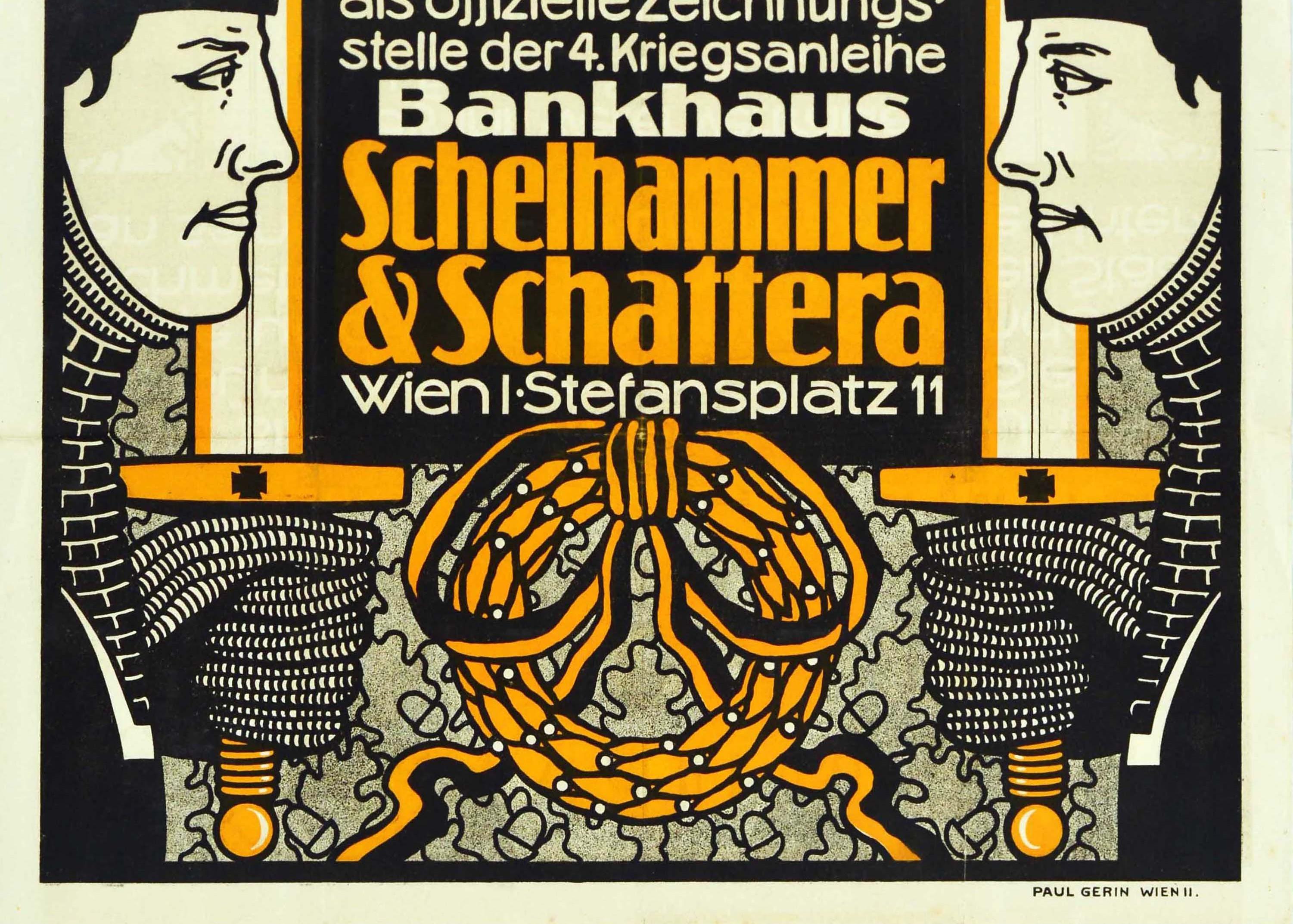 Austrian Original Antique WWI Poster War Loan Vienna Bank Schelhammer Schattera Victory For Sale