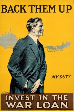 Original Antikes Propagandaplakat aus dem Ersten Weltkrieg, „Right Them Up Invest In War Loan My Duty“, Original