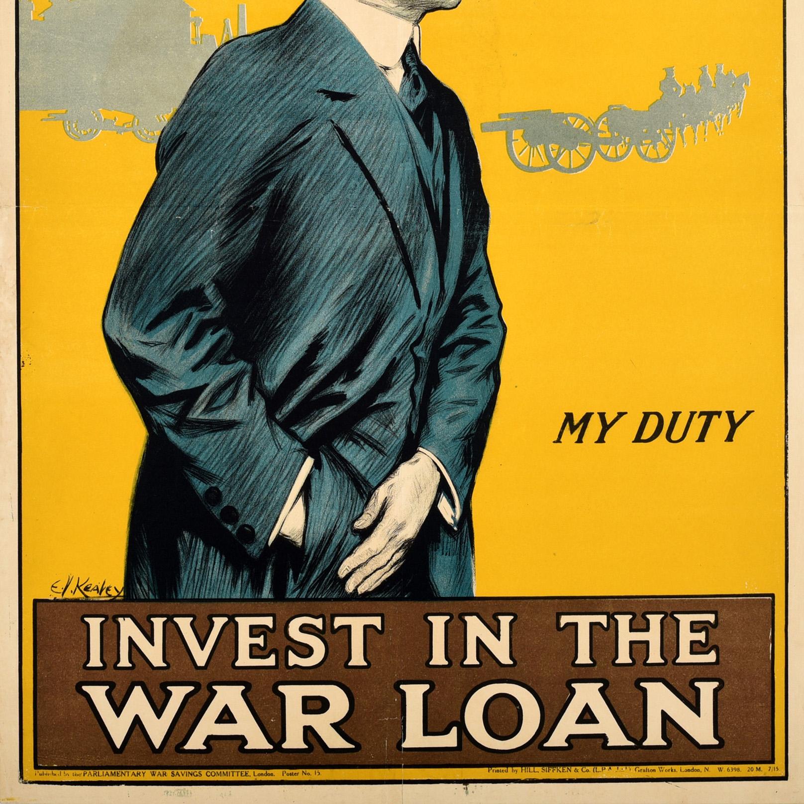 Cartel Original Antiguo de Propaganda de la Primera Guerra Mundial Apóyalos Invierte en la Guerra Presta Mi Deber en Bueno estado para la venta en London, GB