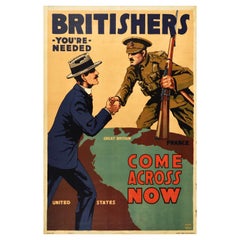Original Antiguo Cartel de Reclutamiento de la Primera Guerra Mundial Se Necesitan Británicos Ven a Verlo Ahora