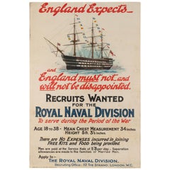 Original Antique WWI Royal Navy Recruitment Poster England Expects HMS Victory