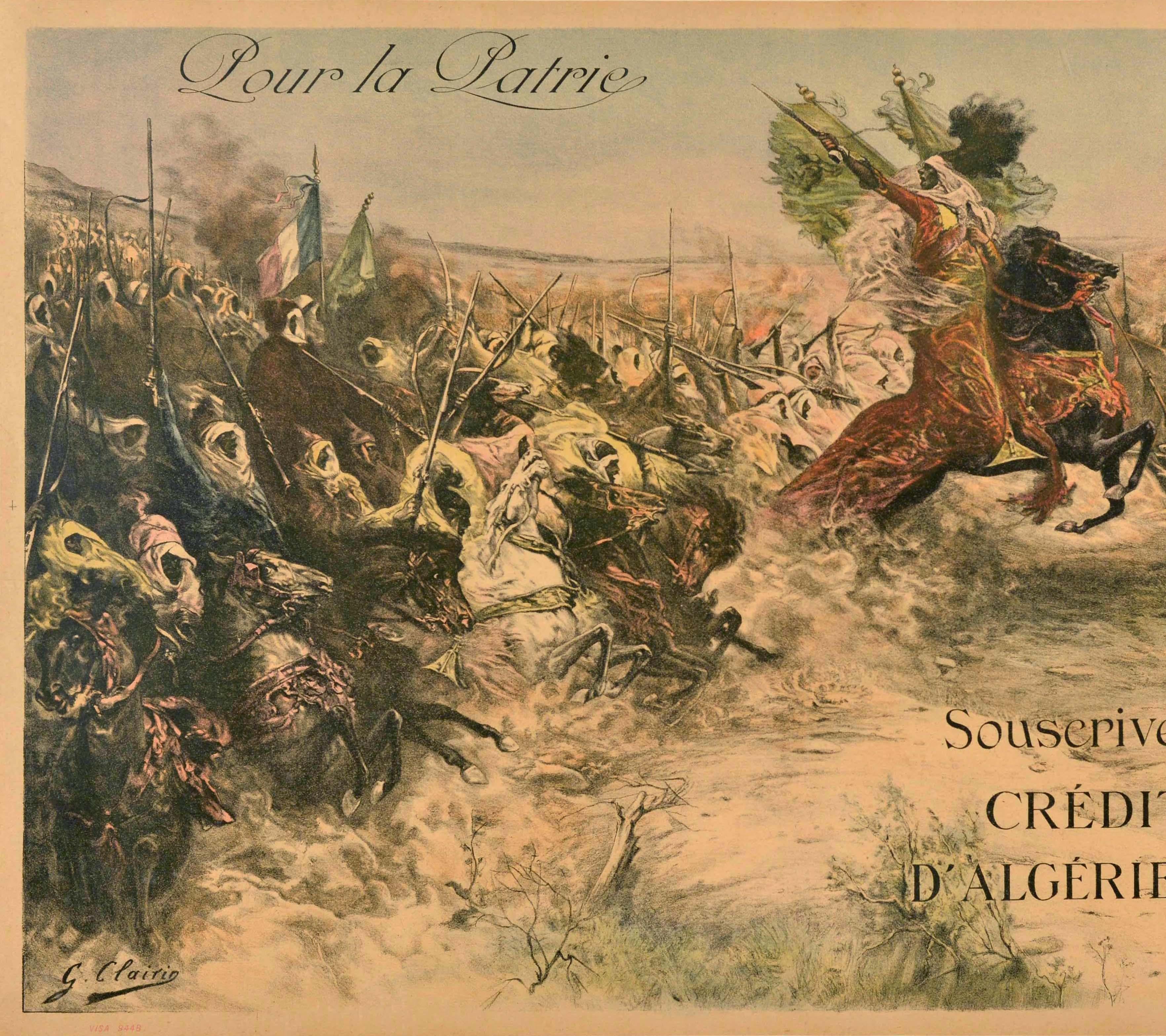Originales antikes Loan-Poster aus dem Ersten Weltkrieg Pour La Patrie Emprunt Algerien Tunesien  (Französisch) im Angebot