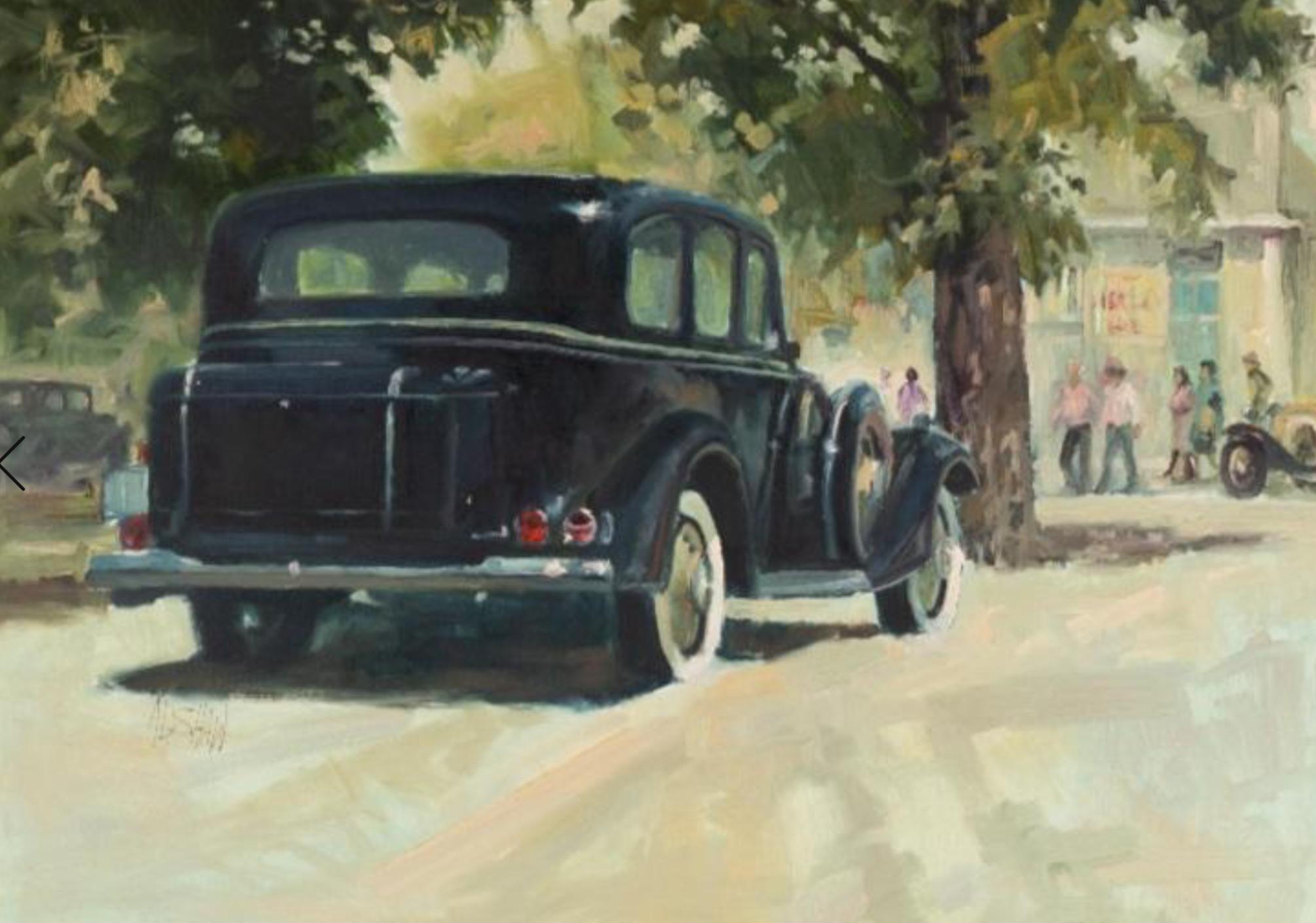 Peinture à l'huile originale d'Arch Shaw représentant une automobile antique classique Bon état - En vente à LOS ANGELES, CA