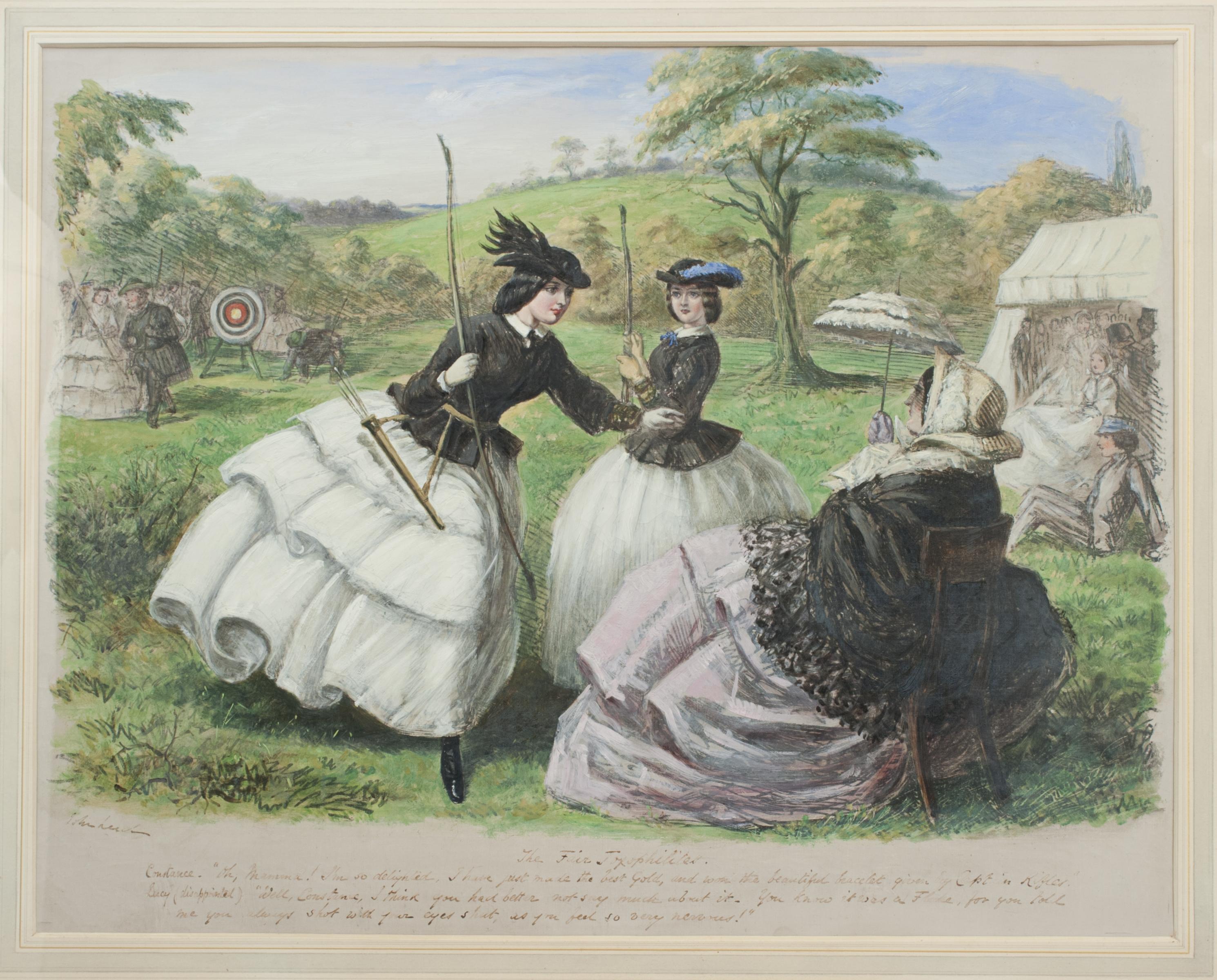Victorian Original Archery Painting, The Fair, Toxopholites. For Sale