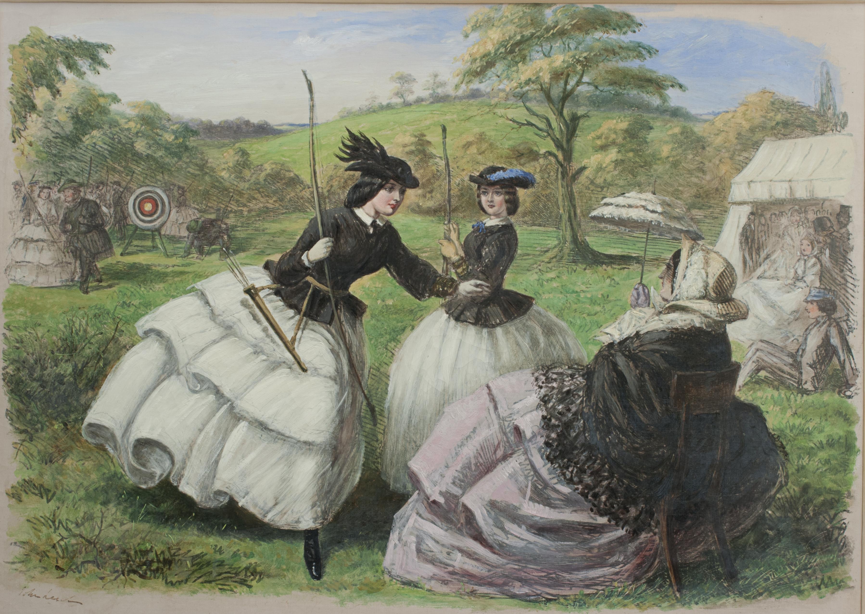British Original Archery Painting, The Fair, Toxopholites. For Sale