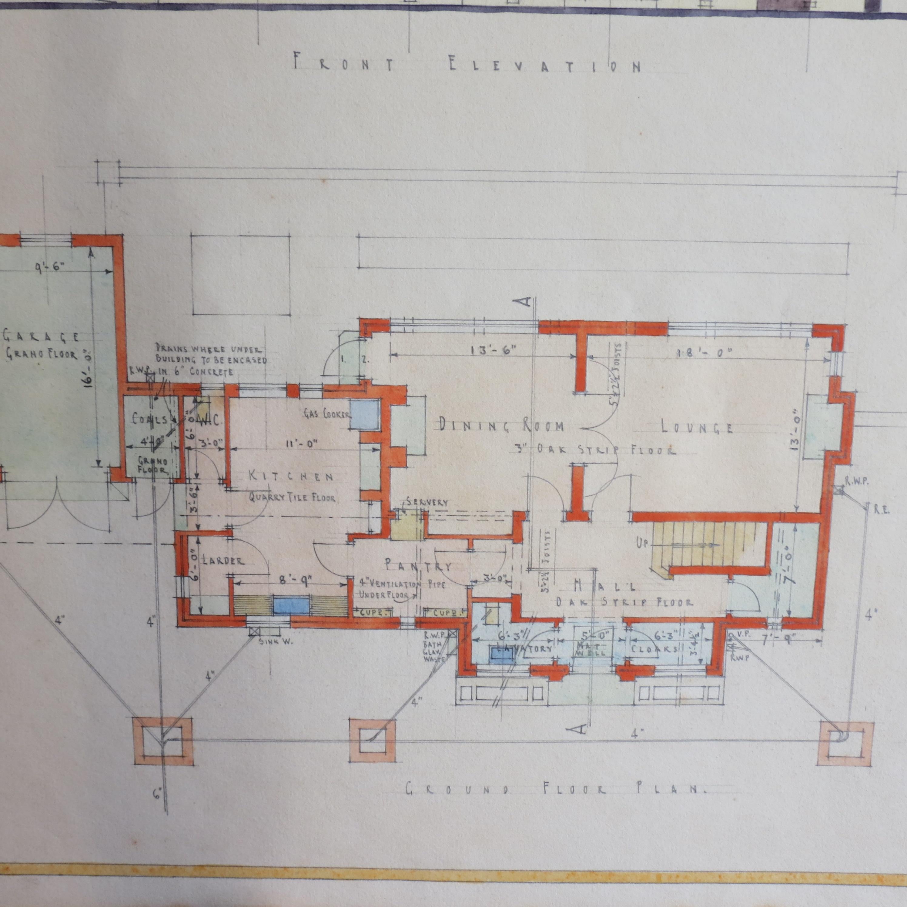 Original Architectural Drawing of Modernist House Plans, 1934 4