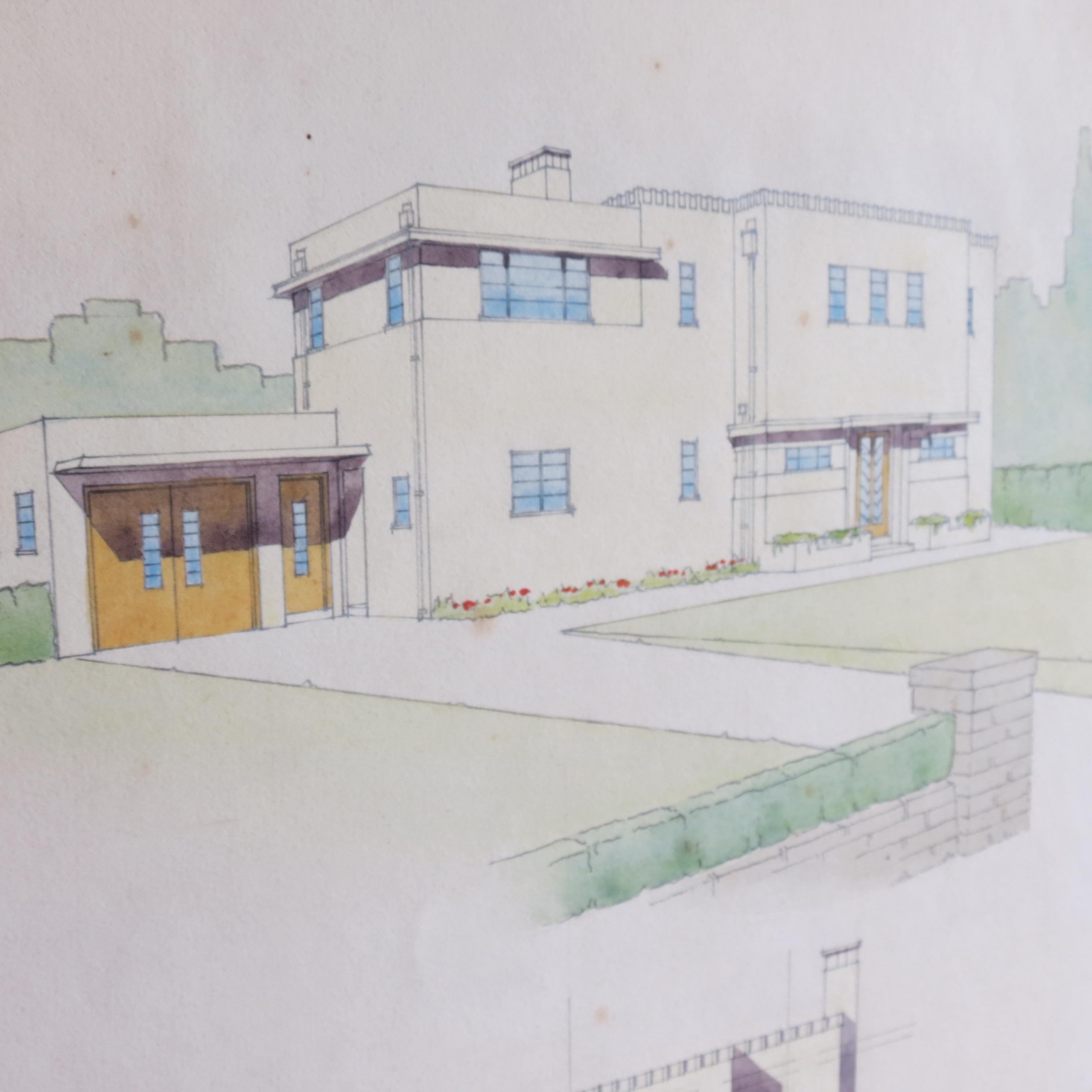 Original detailed drawing of plans for a Modernist House by P A Shreeve dated Jan 1934. Showing different elevations of a modernist house.

An original hand produced drawing. In vintage condition, some spotting to paper.

ST1153.