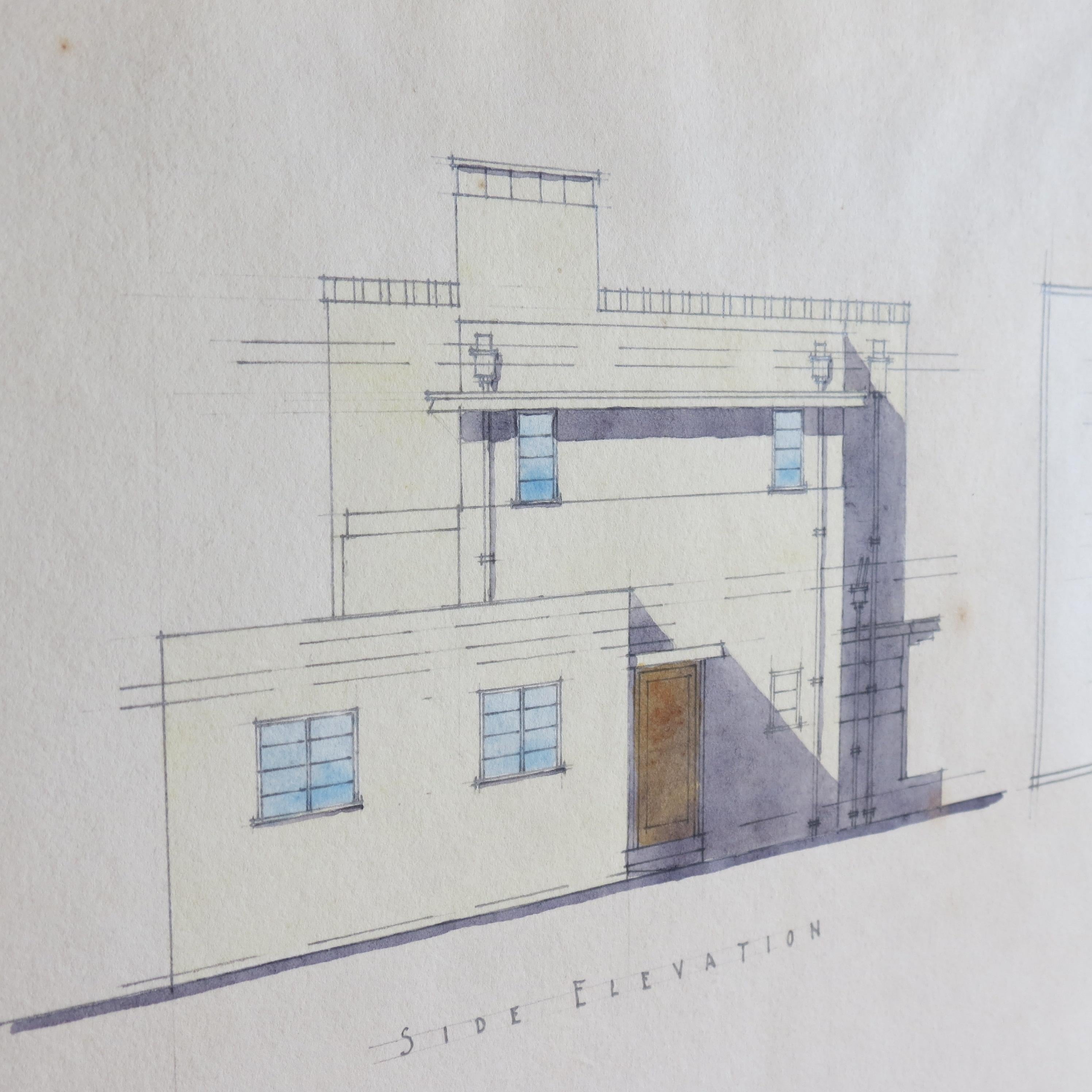 Post-Modern Original Architectural Drawing of Modernist House Plans, 1934