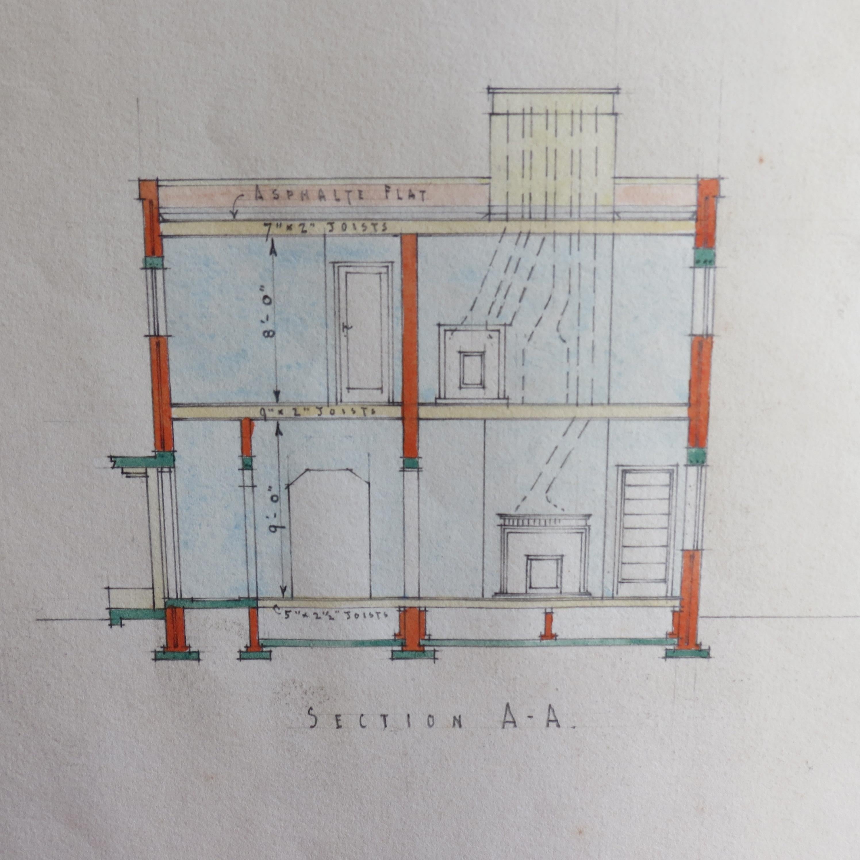English Original Architectural Drawing of Modernist House Plans, 1934
