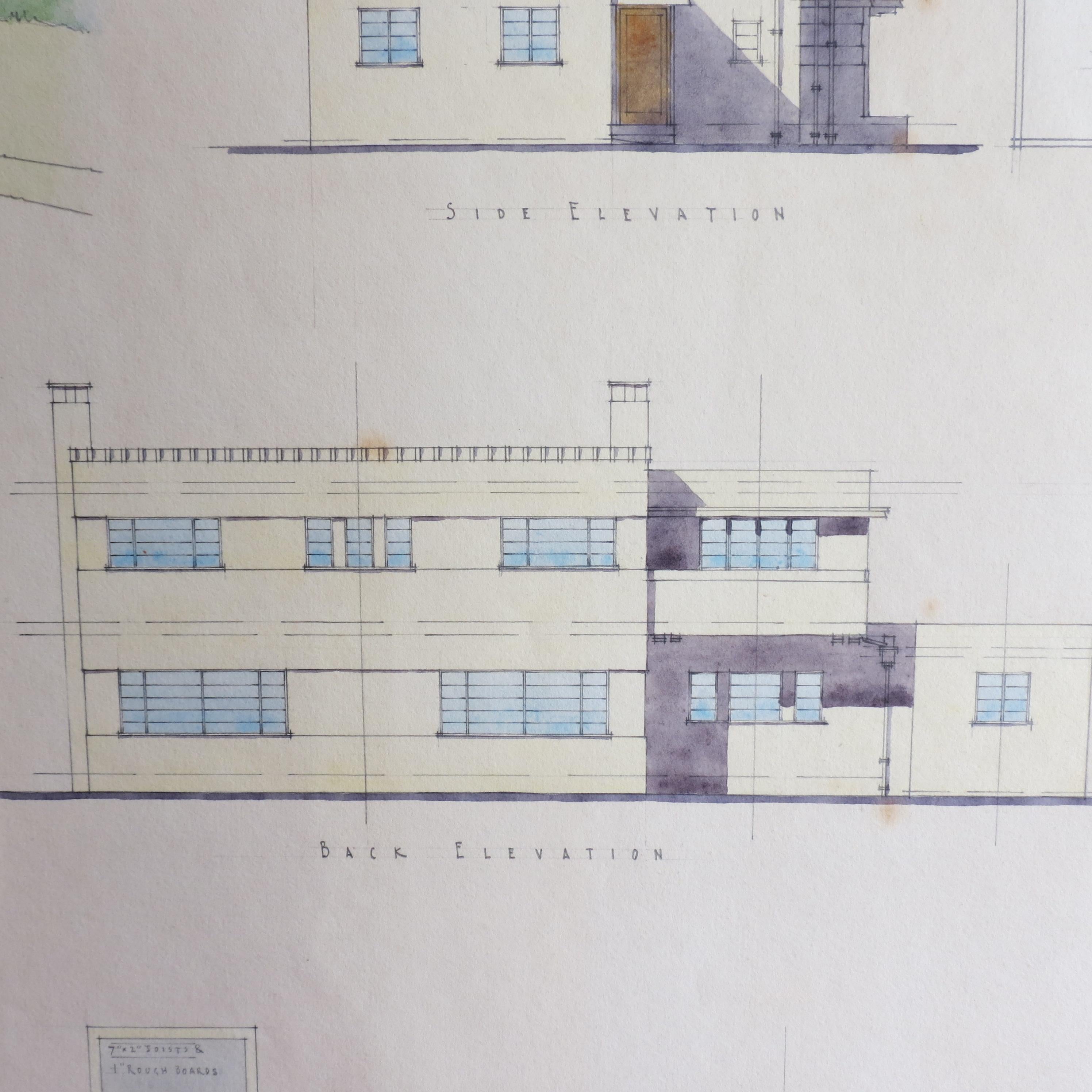 Original Architectural Drawing of Modernist House Plans, 1934 In Good Condition In Stow on the Wold, GB