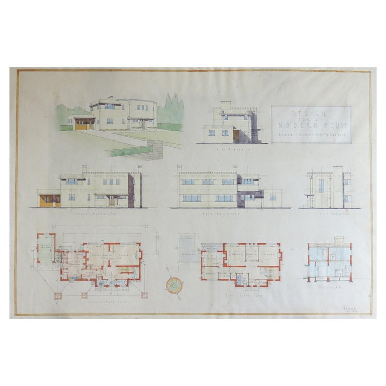 Original Architectural Drawing Of Modernist House Plans 1934 For Sale At 1stdibs