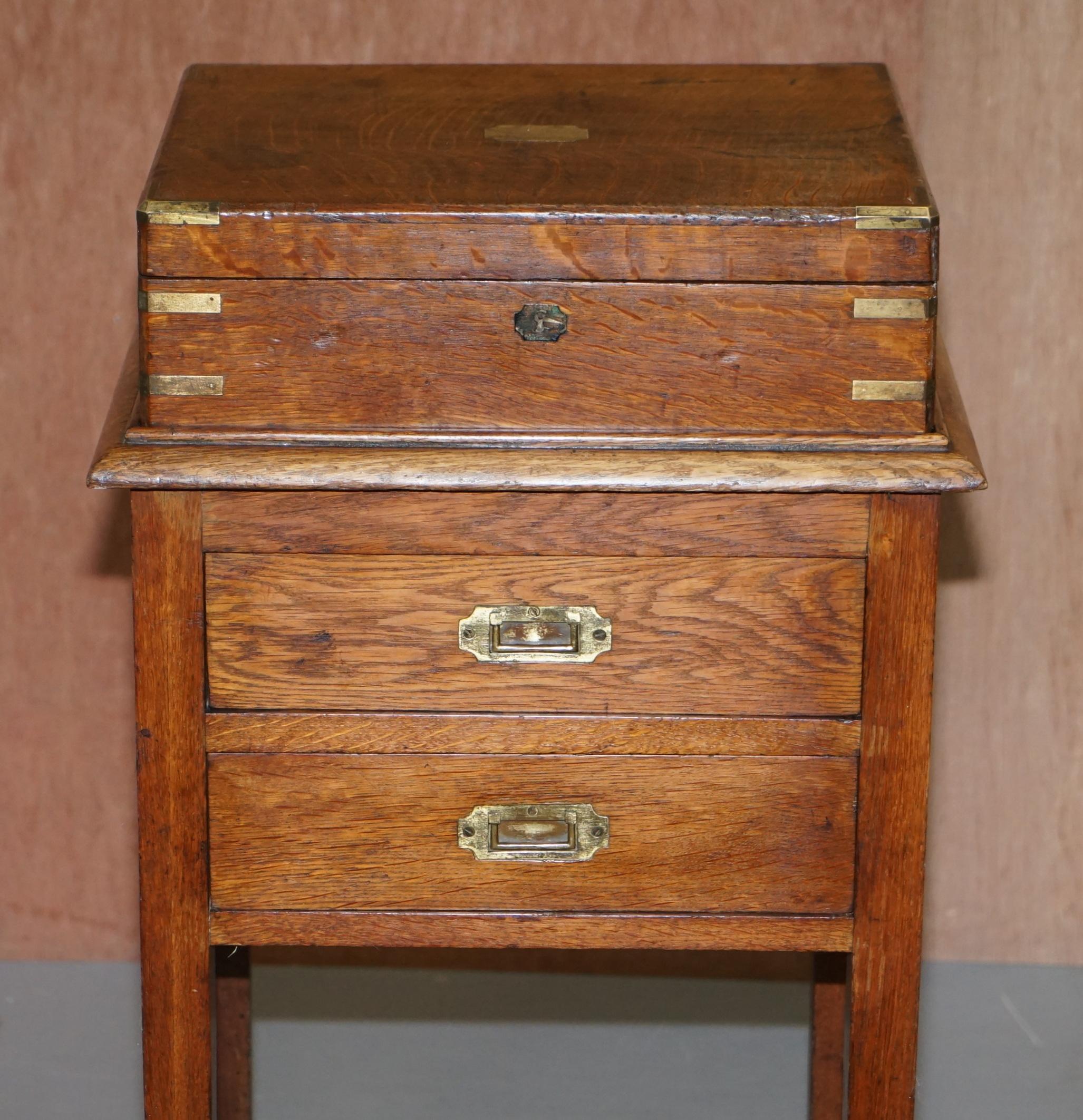 20th Century Original Army & Navy Stamped British Military Campaign Chest on Stand + Drawers