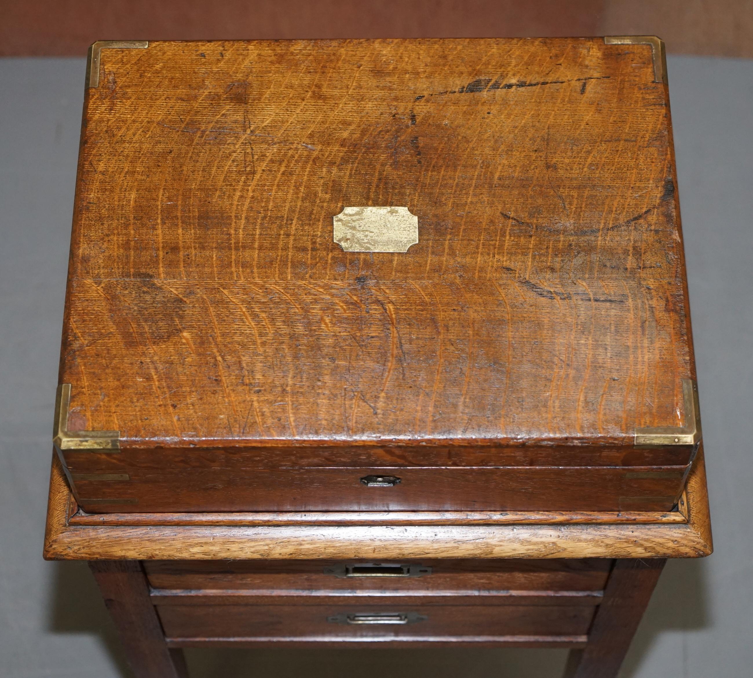 Oak Original Army & Navy Stamped British Military Campaign Chest on Stand + Drawers