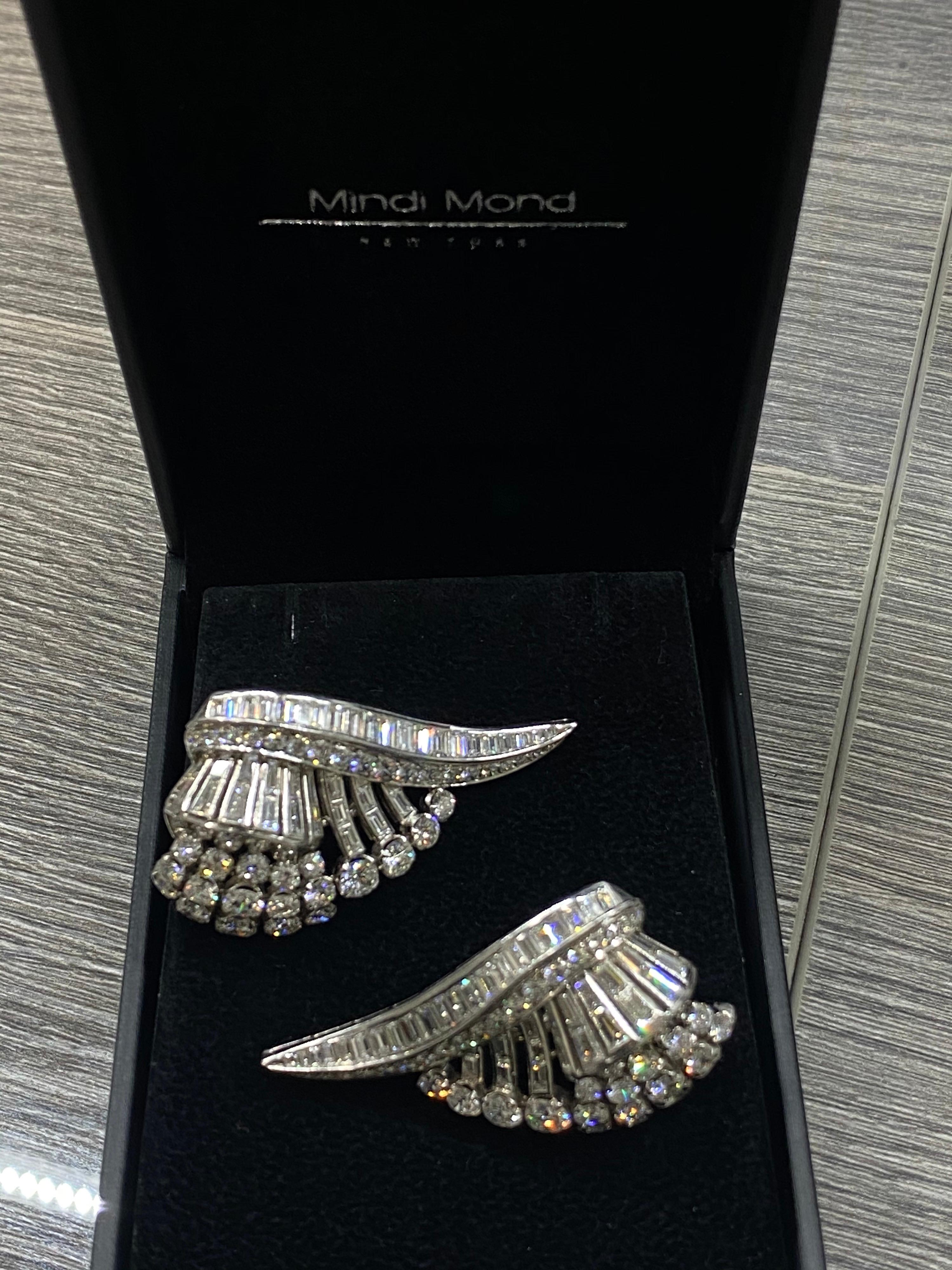 Original Art Deco 16 Carat Diamond Platinum Wing Ear Clips Earrings For Sale 1