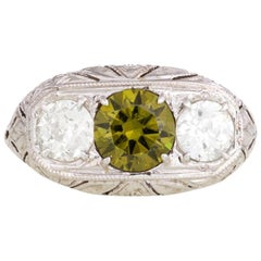 Original Art Deco 1930s Platinum Garnet and Diamond Ring