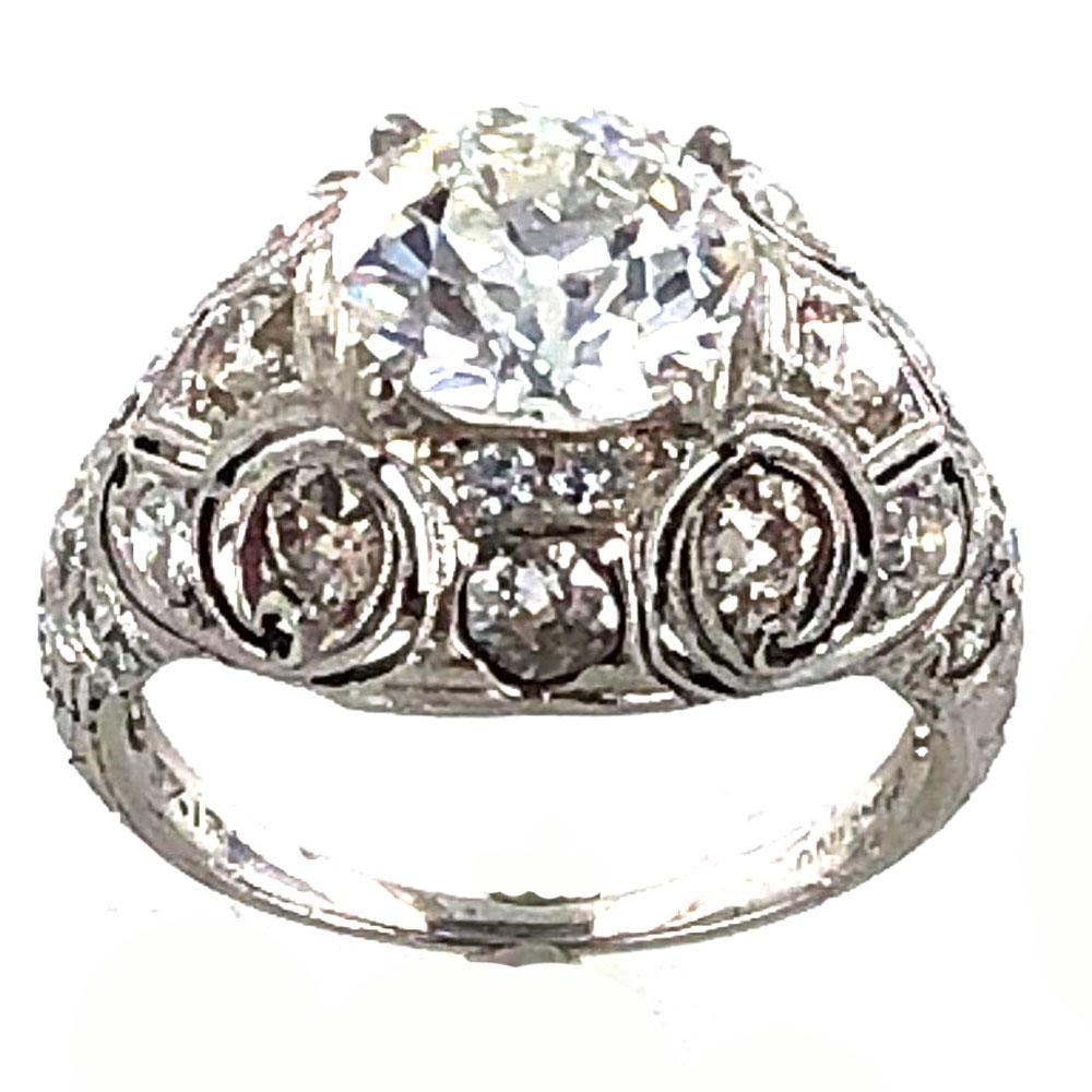 Women's Original Art Deco 2.29 Carat Old European Cut Diamond Engagement Ring