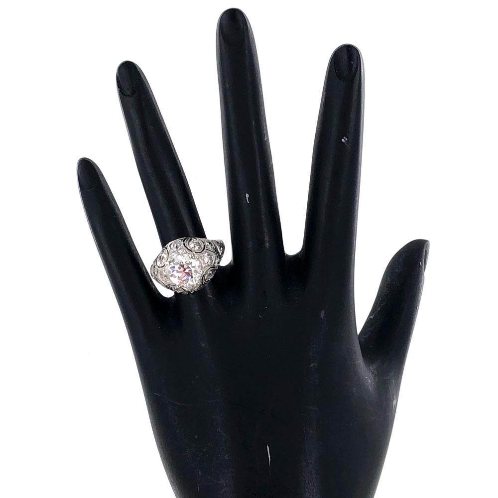 Original Art Deco 2.29 Carat Old European Cut Diamond Engagement Ring 1