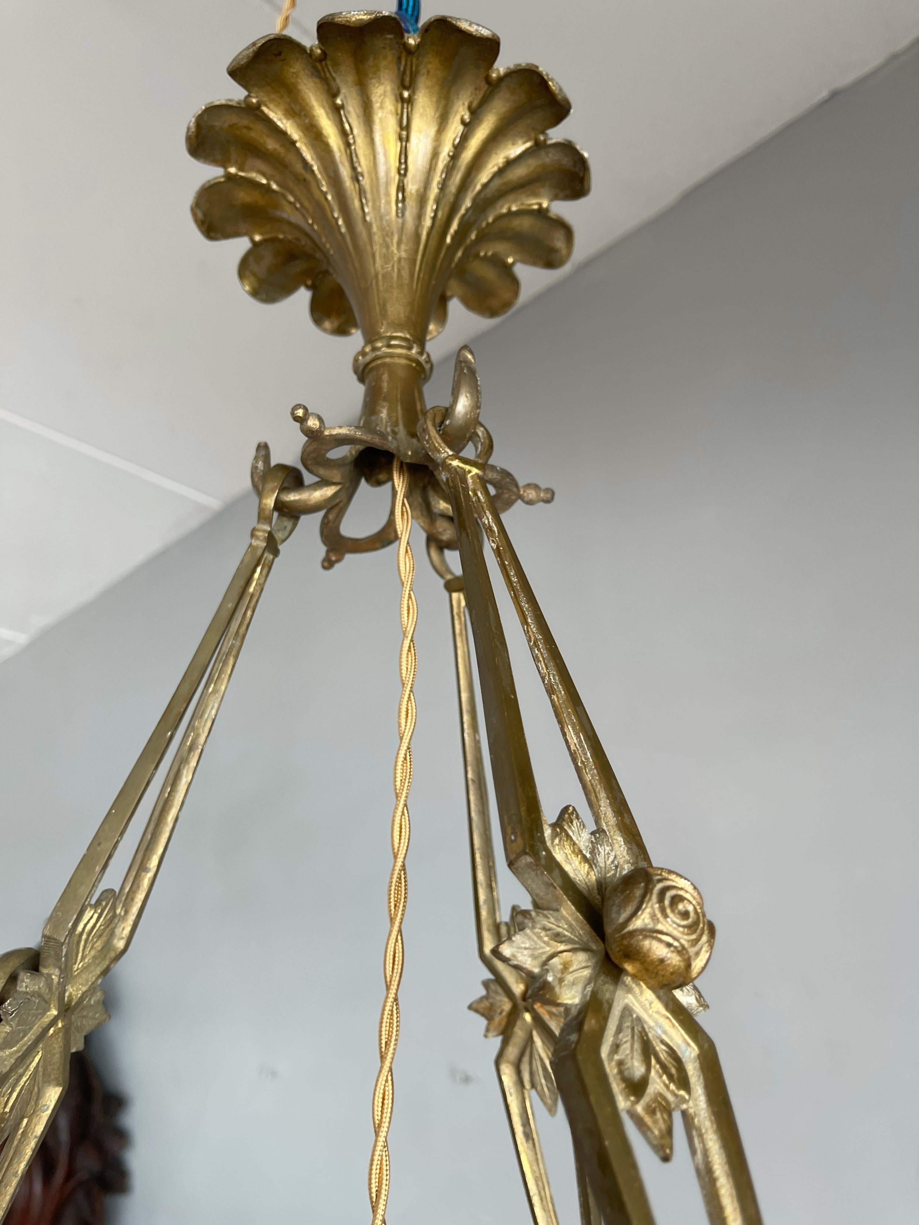 Original Art Deco Alabaster Pendant Light & Stunning Gilt Bronze Chain & Canopy 1