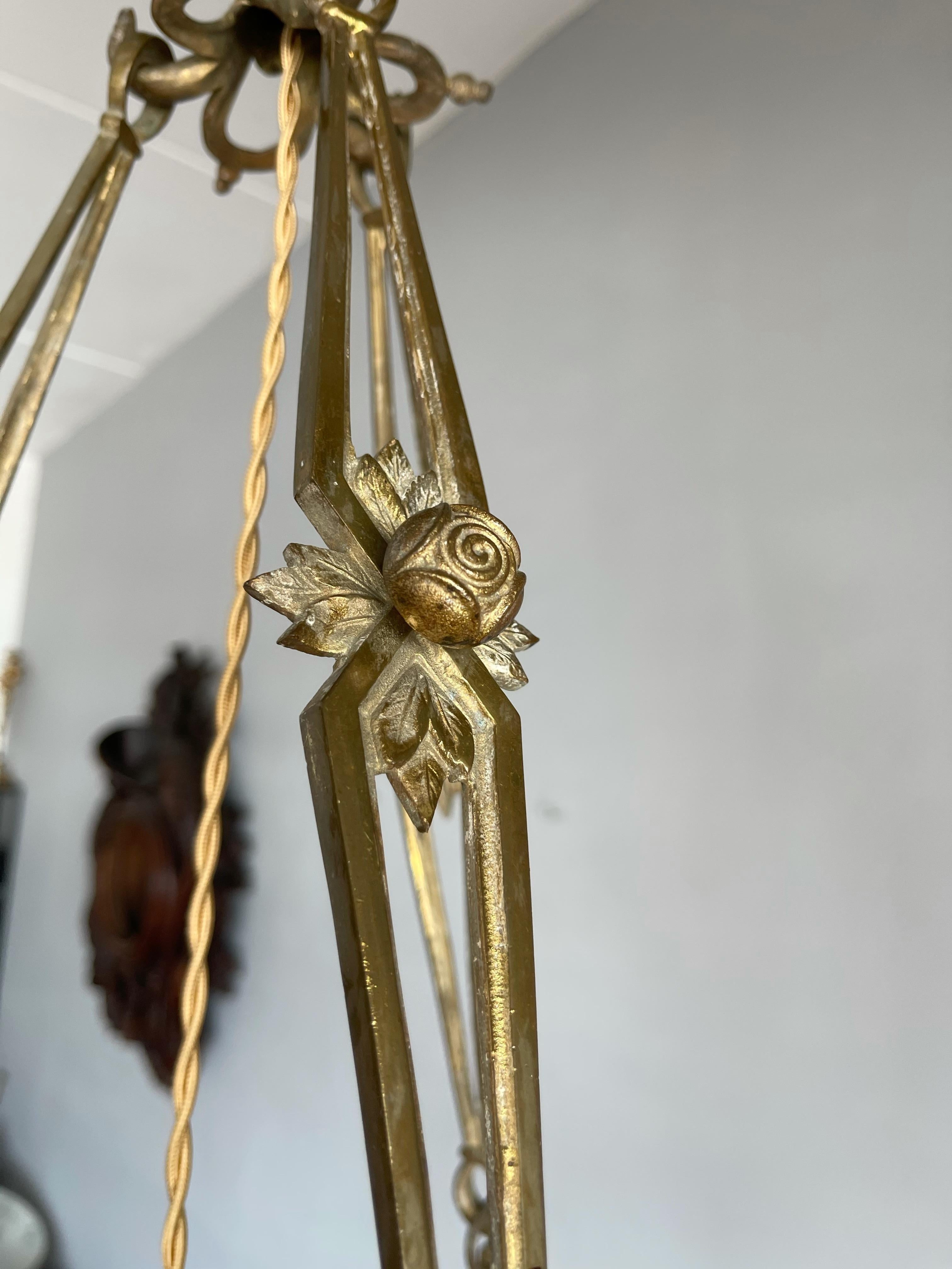 Original Art Deco Alabaster Pendant Light & Stunning Gilt Bronze Chain & Canopy 2