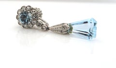 Original Art Deco Aquamarine and Diamond Dangle Earrings