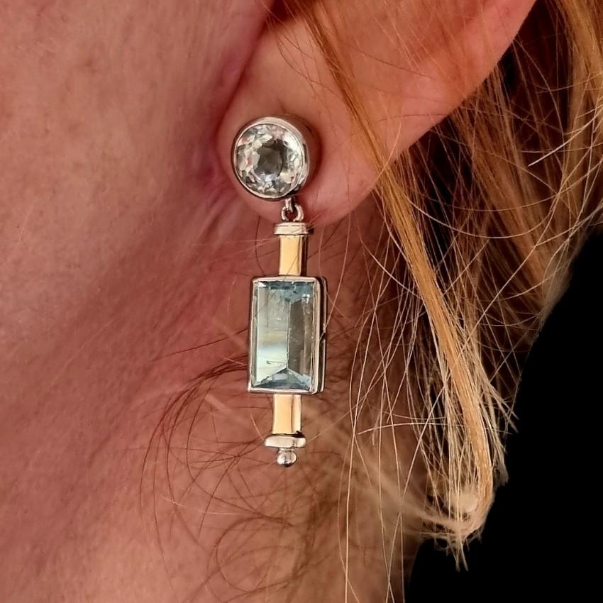 Pendants d'oreilles originaux en aigue-marine Art Déco, Circa 1925 en vente 4