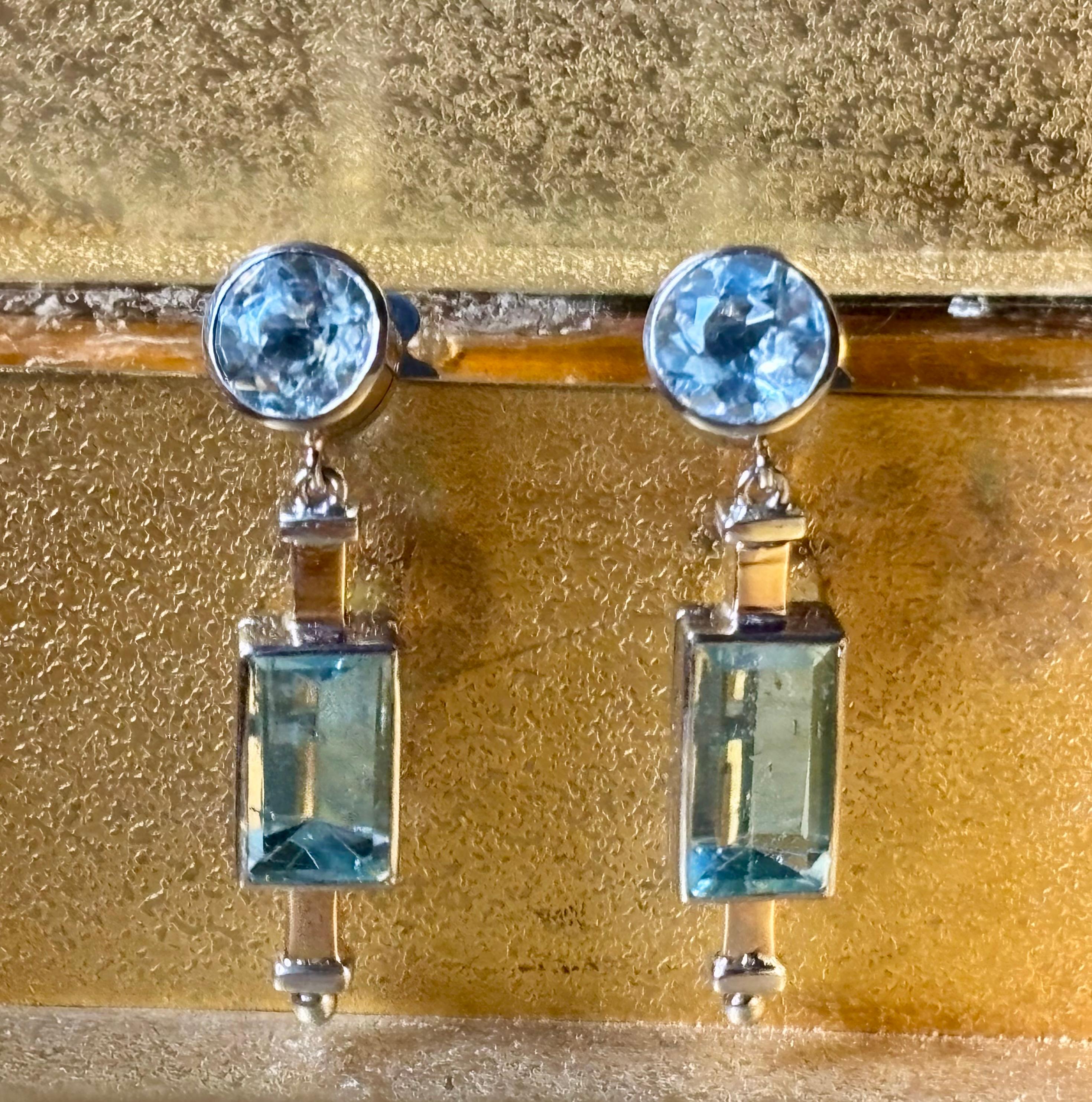 Pendants d'oreilles originaux en aigue-marine Art Déco, Circa 1925 Pour femmes en vente