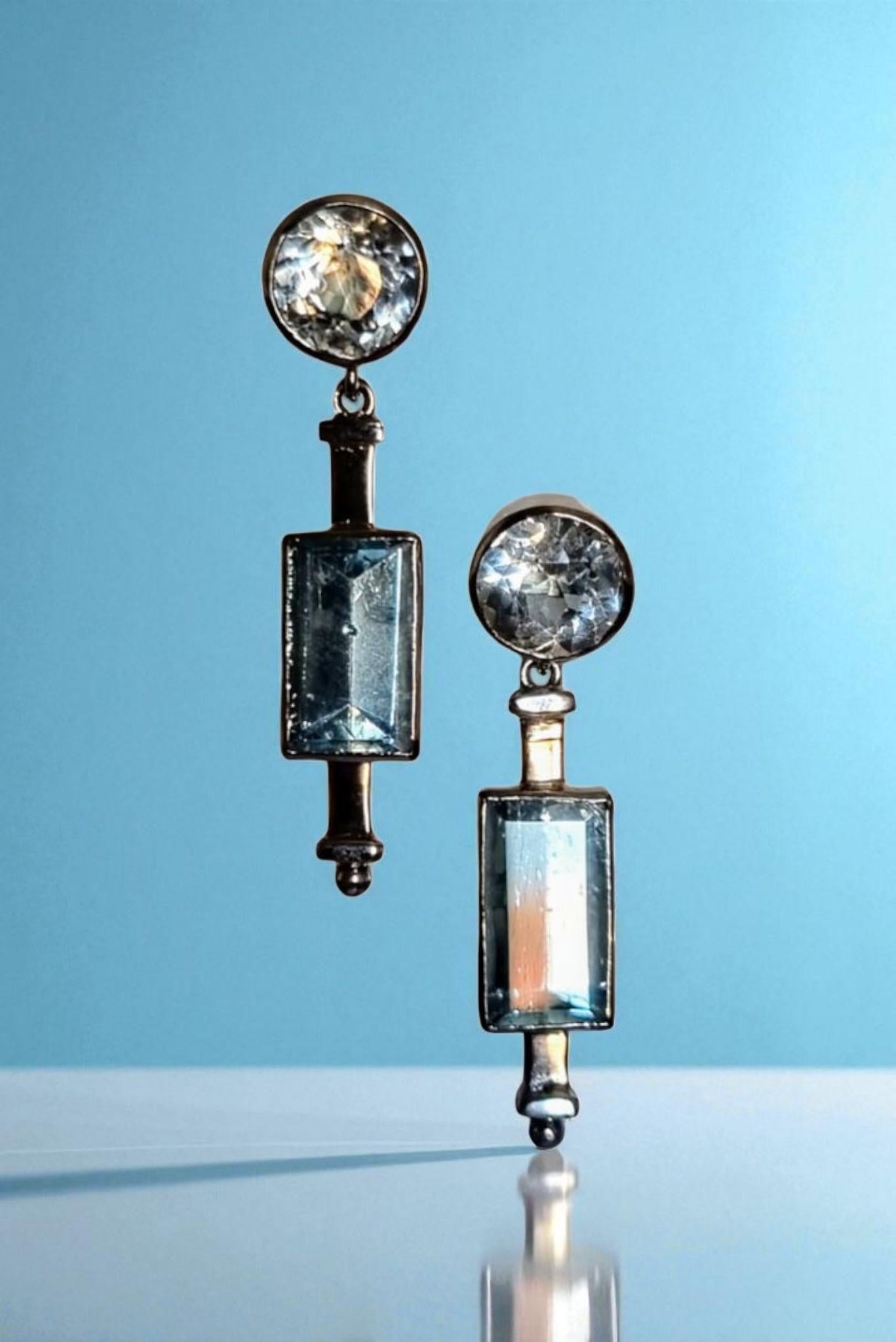 Pendants d'oreilles originaux en aigue-marine Art Déco, Circa 1925 en vente 1