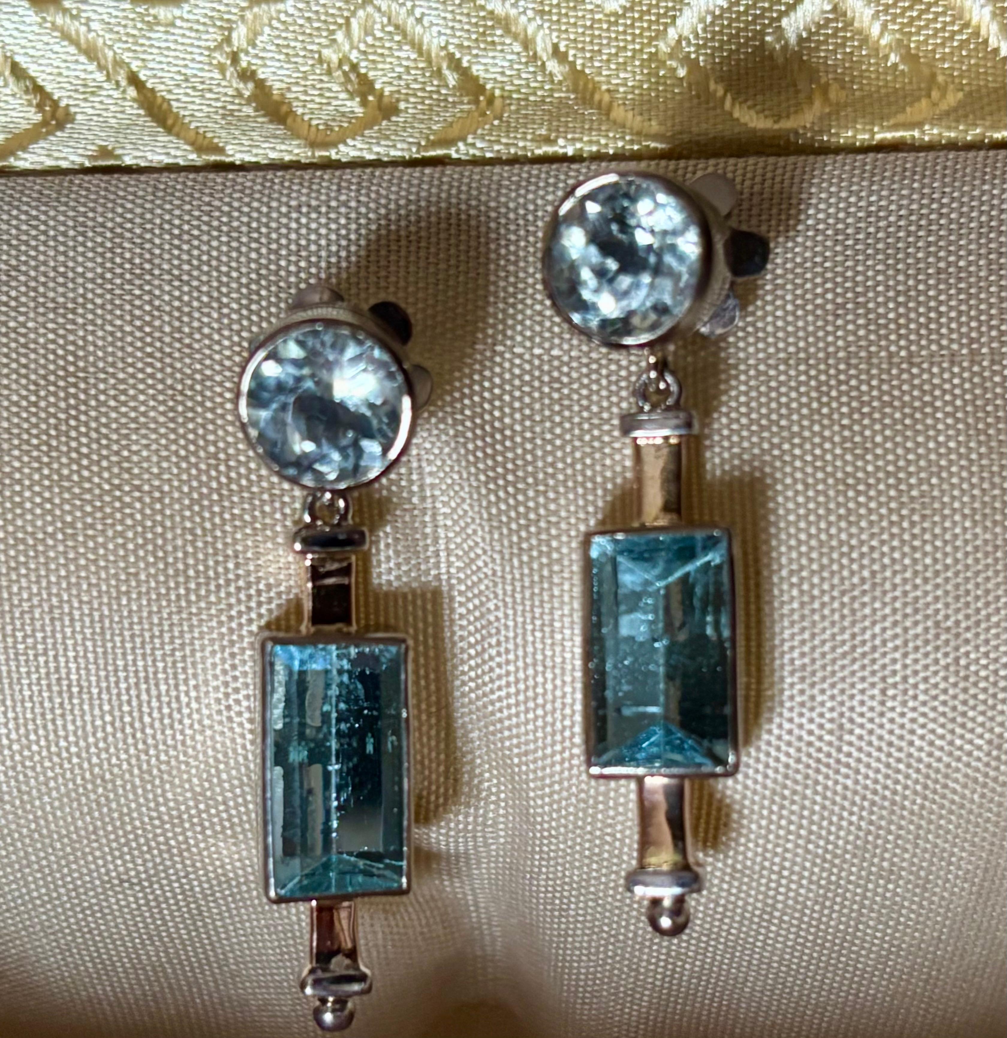 Pendants d'oreilles originaux en aigue-marine Art Déco, Circa 1925 en vente 2