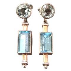 Original Art Deco Aquamarine Drop Earrings, Circa 1925