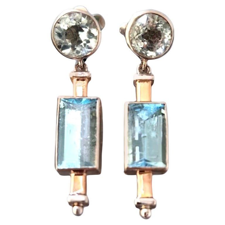 Boucles D'oreilles Art Déco Catalanes En Argent Avec Pierres Type Aigue-marine - Marque LABIZARRESUSU - Neuf Avec étiquettes