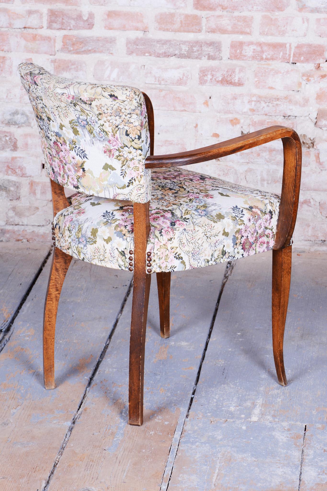 Fabric Original Art Deco Armchair, by Jules Leleu, Beech, Revived Polish, France, 1930s For Sale