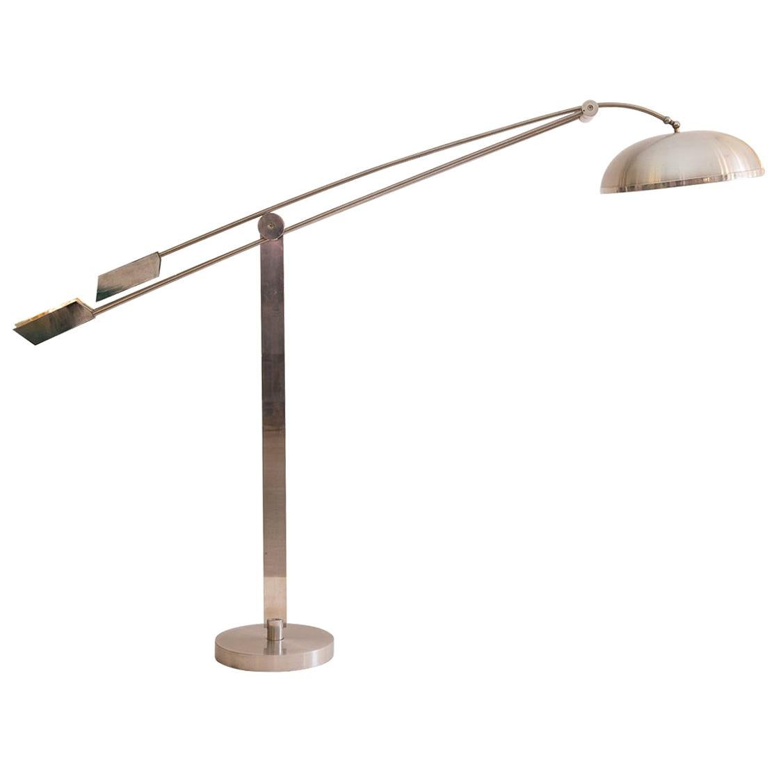 Original Art Deco Bauhaus Swiveling Aluminium Floor Lamp of the Period