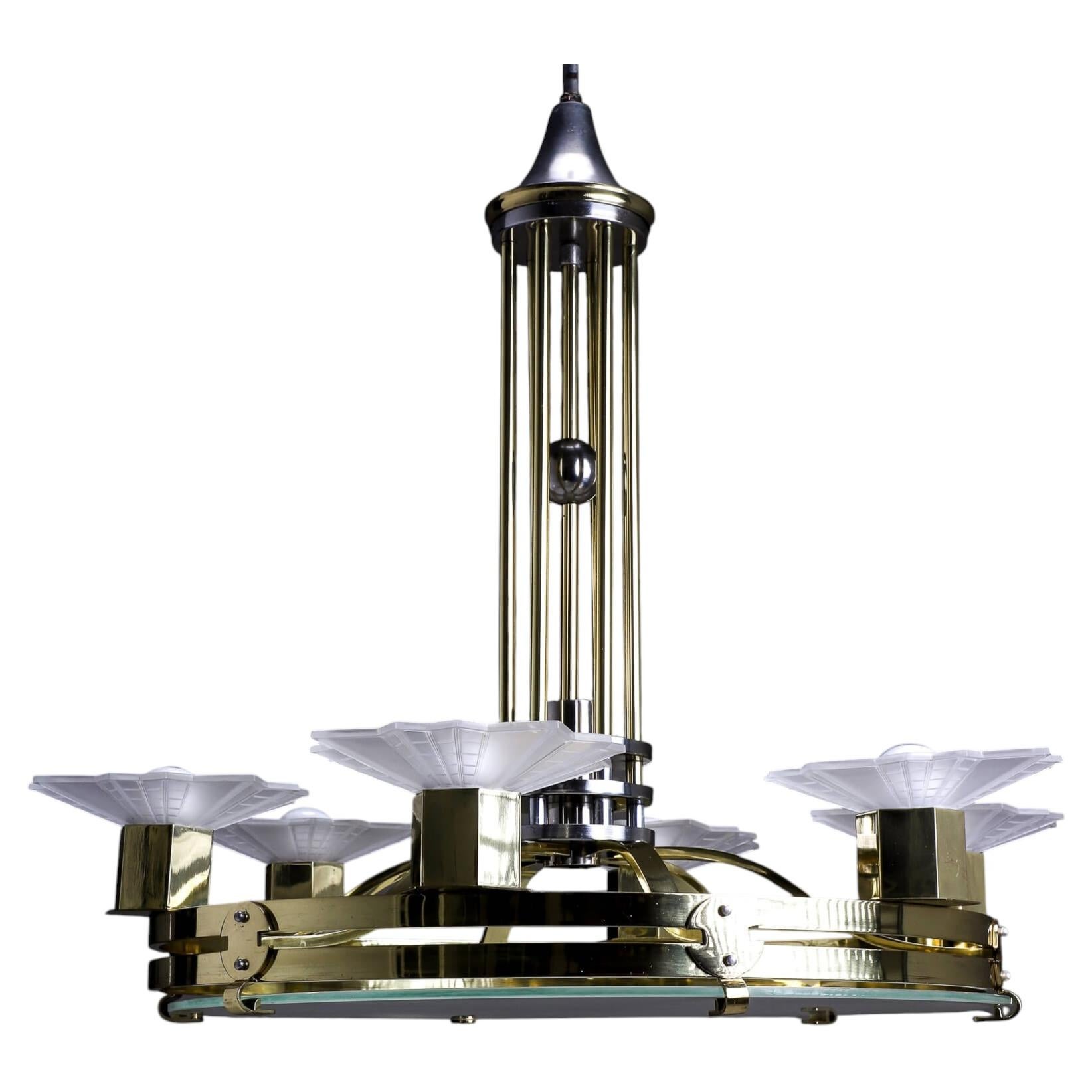 Original Art Deco Brass Chandelier