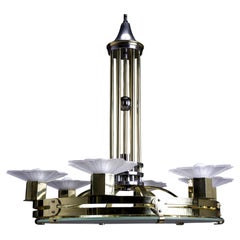 Original Art Deco Brass Chandelier