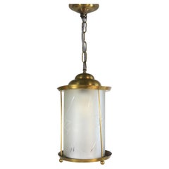 Original Art Deco Brass / Glass Lantern Hanging Light, 1920s