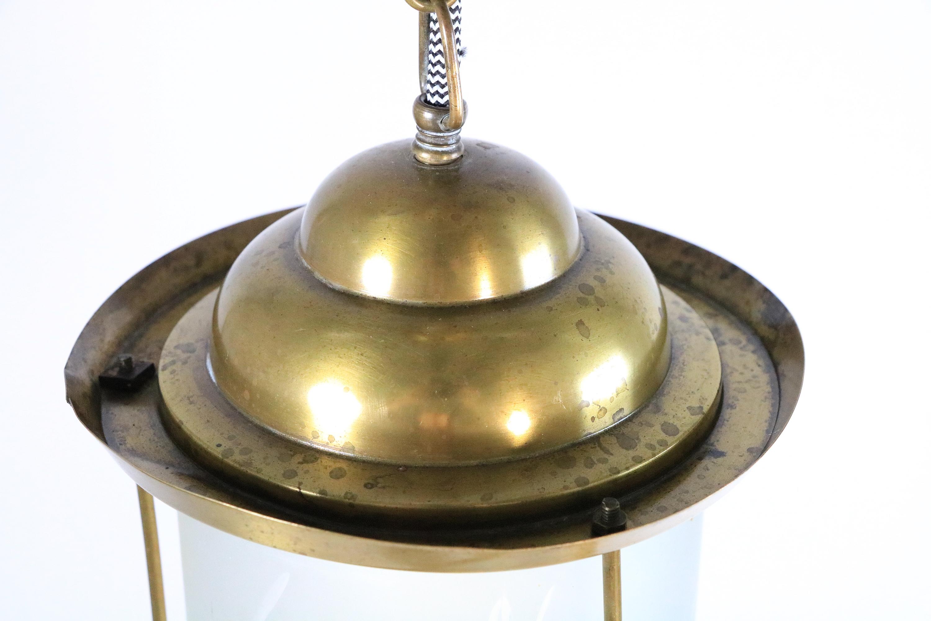 Original Art Deco Brass / Glass Lantern Hanging Light, 1920s For Sale 3
