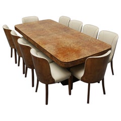 Original Art Deco Burr Walnut Ten Seat Dining Suite English circa 1930