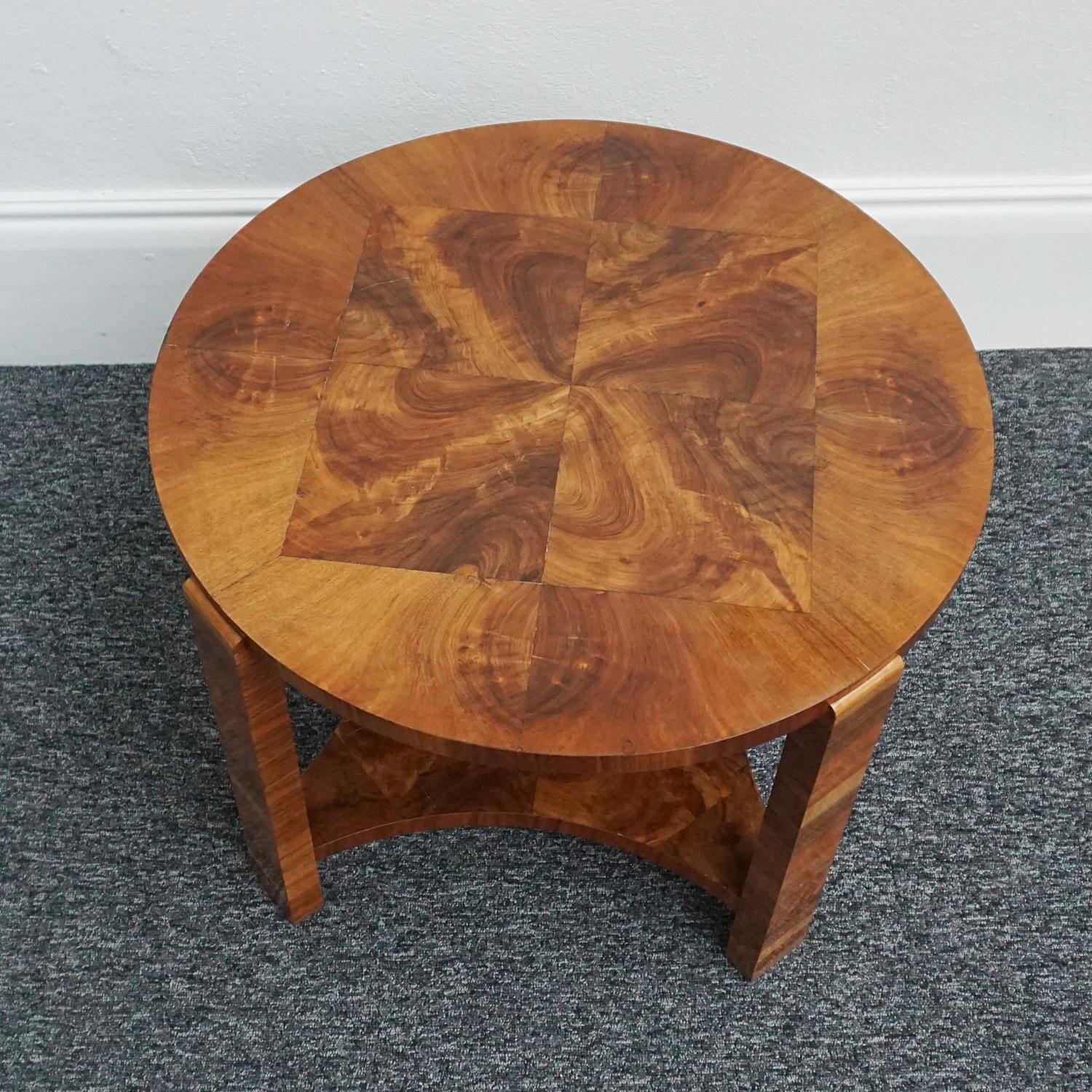 English Original Art Deco Burr Walnut Veneered Side Table