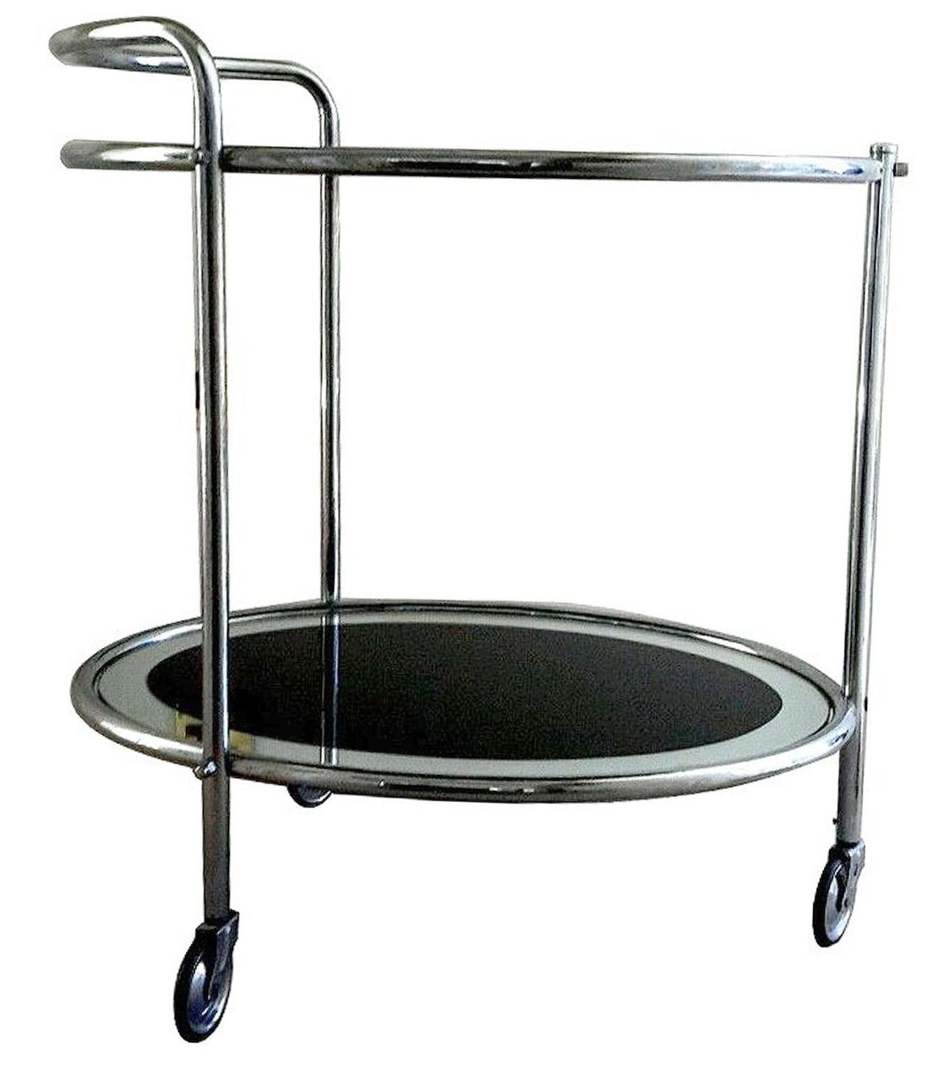 Original Art Deco Chrome and Mirror Modernist Hostess Trolley Bar Cart, c1930 In Good Condition In Devon, England