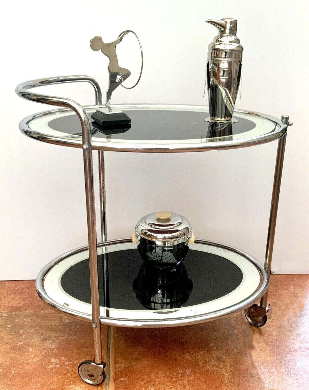 20th Century Original Art Deco Chrome and Mirror Modernist Hostess Trolley Bar Cart, c1930