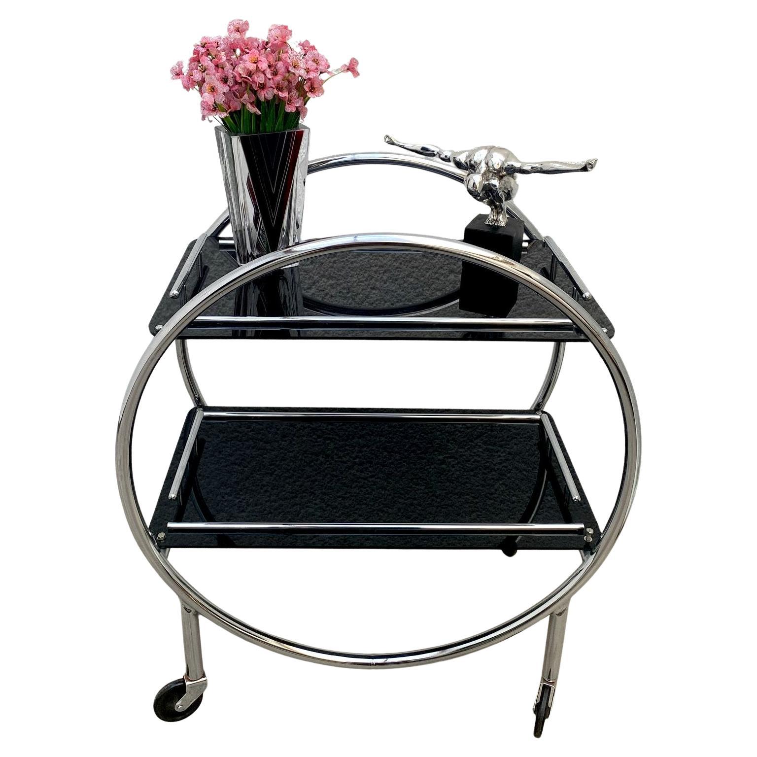 English Original Art Deco Chrome Modernist Hostess Trolley Bar Cart, c1930 For Sale